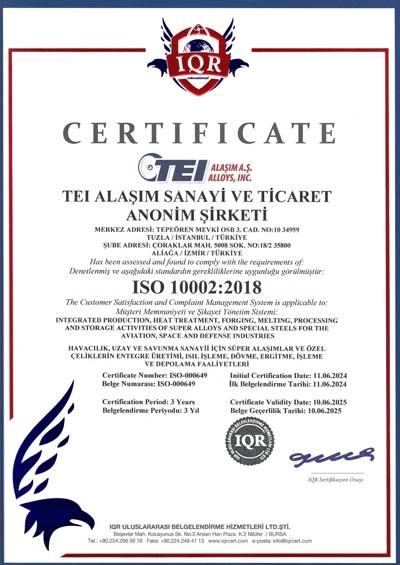 TEI ALAŞIM ISO 10002